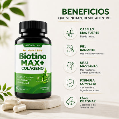 Biotina MAX+ Colágeno | Cabello más fuerte, piel radiante y uñas sanas