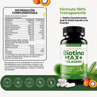 Biotina MAX+ Colágeno | Cabello más fuerte, piel radiante y uñas sanas